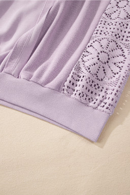 Orchid Petal Crochet Patchwork Exposed Seam Ribbed Trim Sweatshirt