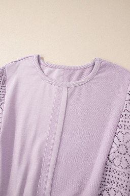 Orchid Petal Crochet Patchwork Exposed Seam Ribbed Trim Sweatshirt