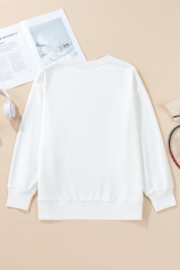 White Tinsel Game Day Drop Shoulder Sweatshirt