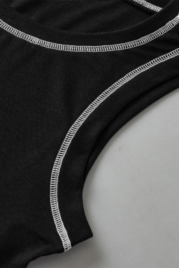 Black Contrast Stitch Round Neck Tank Top