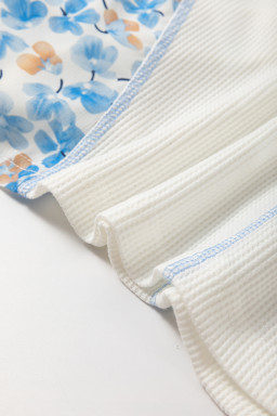 White Abstract Patchwork Waffle V Neck Dolman Top