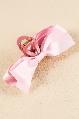 Pink Solid Color Ribbon Bow Decor Hair Clip