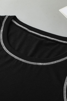 Black Contrast Stitch Round Neck Tank Top