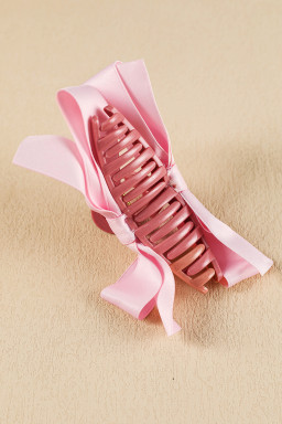 Pink Solid Color Ribbon Bow Decor Hair Clip