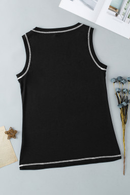 Black Contrast Stitch Round Neck Tank Top