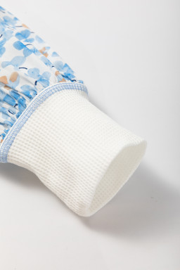 White Abstract Patchwork Waffle V Neck Dolman Top