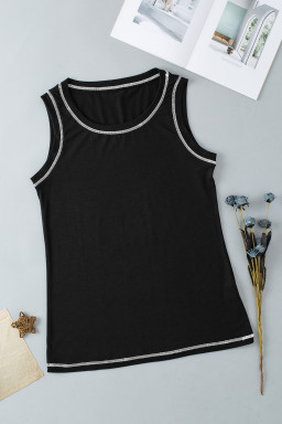 Black Contrast Stitch Round Neck Tank Top