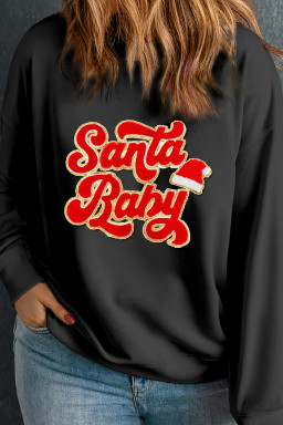 Black Christmas Santa Baby Crewneck Plus Size Sweatshirt