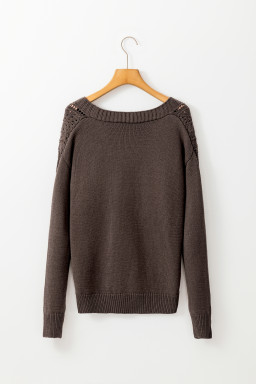 Dark Khaki Hollow Knit Drop Shoulder Cardigan