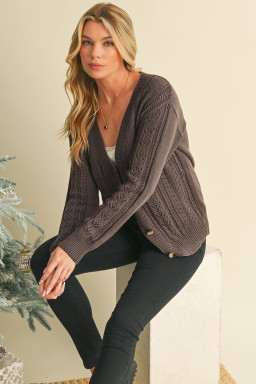 Dark Khaki Hollow Knit Drop Shoulder Cardigan