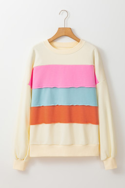 White Colorblock Patchwork Drop Sleeve Sweatshirt