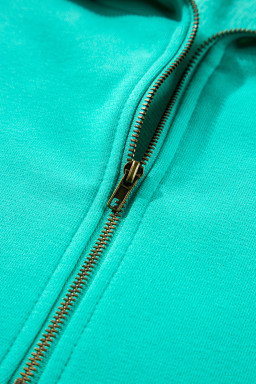 Aruba Blue Half Zipper Kangaroo Pockets Drop Shoulder Hoodie