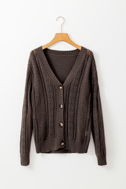 Dark Khaki Hollow Knit Drop Shoulder Cardigan