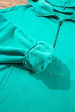 Aruba Blue Half Zipper Kangaroo Pockets Drop Shoulder Hoodie