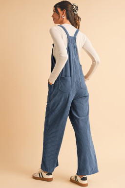 Real Teal Plain Pocketed Loose Fit Corduroy Overalls