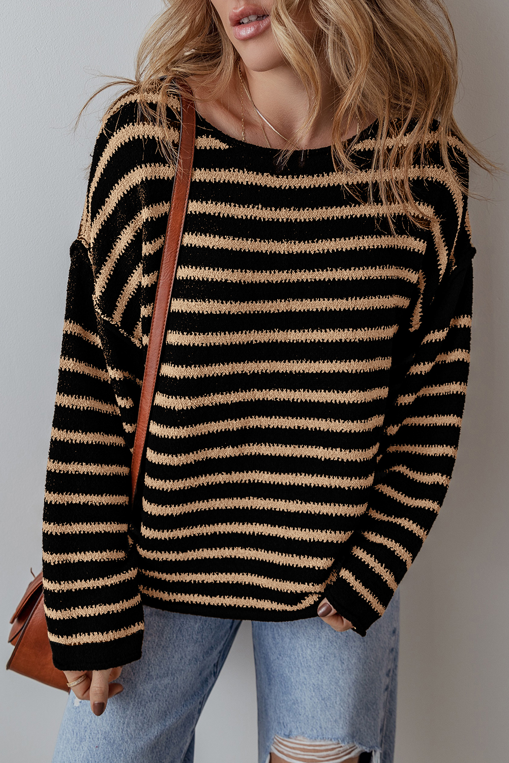Blue Stripe Drop Shoulder Round Neck Long Sleeve Tee and Buttoned Shorts 2pcs Lounge Set