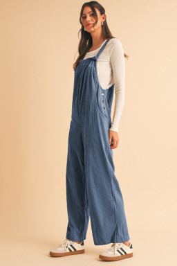 Real Teal Plain Pocketed Loose Fit Corduroy Overalls