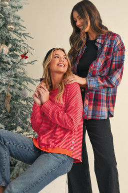 Red Plaid Print Drop Sleeve Loose Shirt Shacket