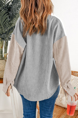 White Pocket Casual Color Block Button Up Shacket