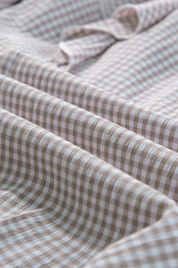 Brown Plaid Puff Sleeve Ruffle Blouse