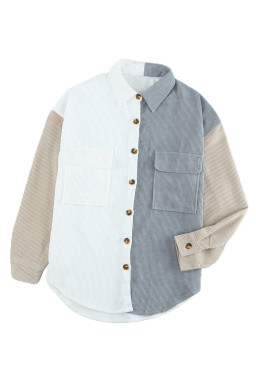 White Pocket Casual Color Block Button Up Shacket