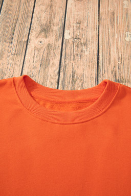Russet Orange Solid Color Drop Shoulder Terry Sweatshirt