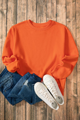Russet Orange Solid Color Drop Shoulder Terry Sweatshirt
