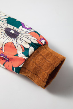 Cinnamon Floral Patchwork Raglan Sleeve Ribbed Top