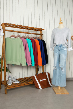 Russet Orange Solid Color Drop Shoulder Terry Sweatshirt