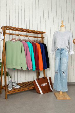 Burgundy Solid Color Drop Shoulder Terry Sweatshirt