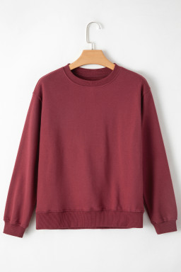Burgundy Solid Color Drop Shoulder Terry Sweatshirt