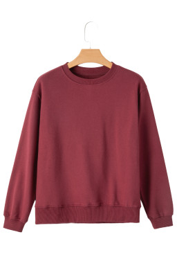 Burgundy Solid Color Drop Shoulder Terry Sweatshirt