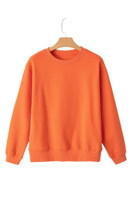 Russet Orange Solid Color Drop Shoulder Terry Sweatshirt