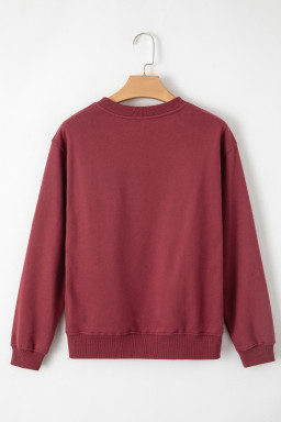 Burgundy Solid Color Drop Shoulder Terry Sweatshirt