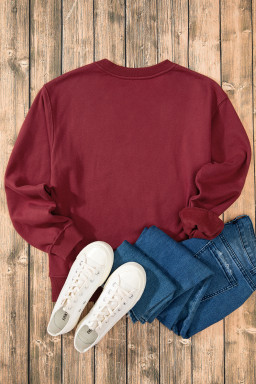 Burgundy Solid Color Drop Shoulder Terry Sweatshirt