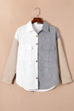 White Pocket Casual Color Block Button Up Shacket