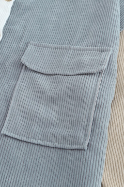 White Pocket Casual Color Block Button Up Shacket