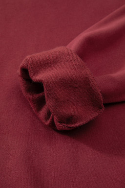 Burgundy Solid Color Drop Shoulder Terry Sweatshirt