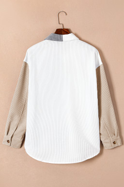 White Pocket Casual Color Block Button Up Shacket