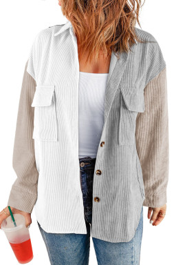 White Pocket Casual Color Block Button Up Shacket