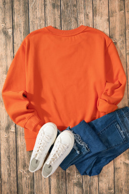 Russet Orange Solid Color Drop Shoulder Terry Sweatshirt