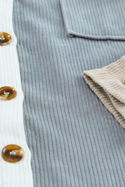 White Pocket Casual Color Block Button Up Shacket