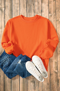 Russet Orange Solid Color Drop Shoulder Terry Sweatshirt
