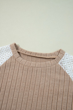 Parchment Floral Patchwork Raglan Sleeve Ribbed Blouse