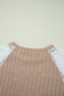 Parchment Floral Patchwork Raglan Sleeve Ribbed Blouse