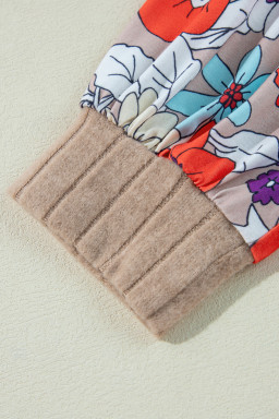 Parchment Floral Patchwork Raglan Sleeve Ribbed Blouse