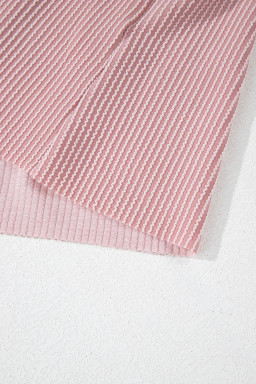 Pink Color Block Patchwork Corded Ribbed Loose Fit Hoodie