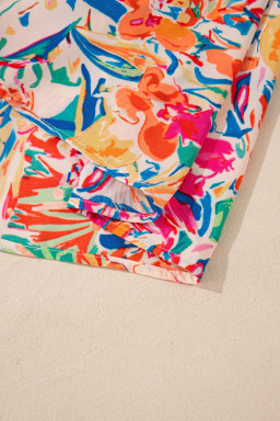 Multicolour Flower Print V Neck Bell Sleeve Blouse