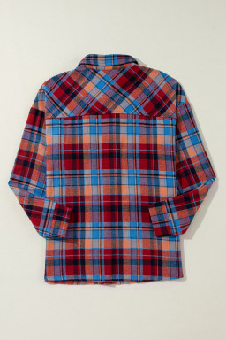 Red Plaid Print Drop Sleeve Loose Shirt Shacket
