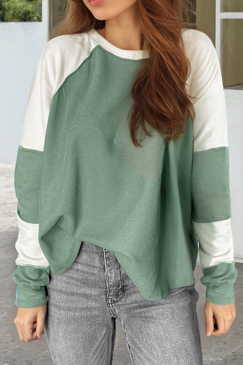 Green Rib Raglan Top main image 1